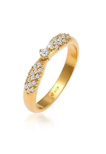 Elli premium dames ring dames engagement glamorous met diamond (0.16 ct) in 925 sterling silver gold plated