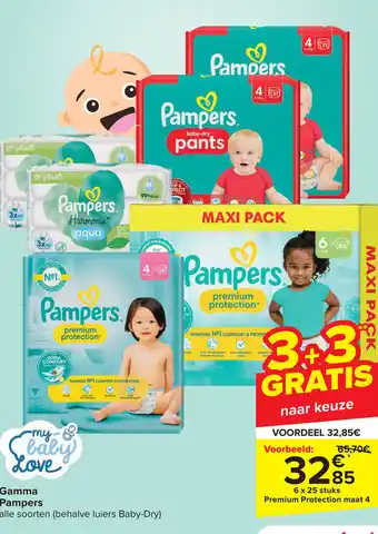 Carrefour Gamma Pampers premium protection 6 x 25 aanbieding