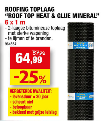 Hubo ROOFING TOPLAAG "ROOF TOP HEAT & GLUE MINERAL" 6 x 1 m aanbieding