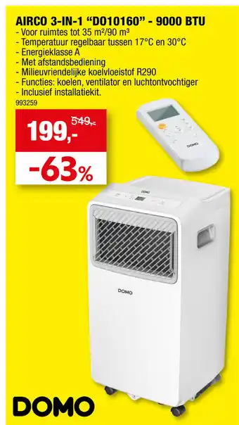 Hubo Domo AIRCO 3-IN-1 "D010160" - 9000 BTU aanbieding