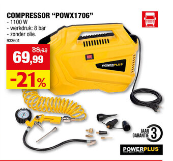 Hubo POWERPLUS COMPRESSOR "POWX1706" aanbieding