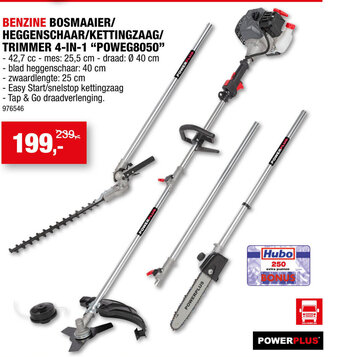 Hubo POWERPLUS BENZINE BOSMAAIER/ HEGGENSCHAAR/KETTINGZAAG/ TRIMMER 4-IN-1 "POWEG8050" aanbieding