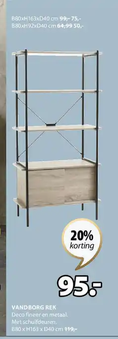 Jysk VANDBORG REK B80 x H163 x D40 cm aanbieding