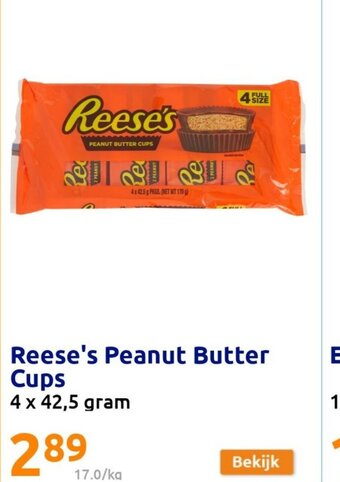 Action Reese's Peanut Butter Cups 4 x 42,5 gram aanbieding