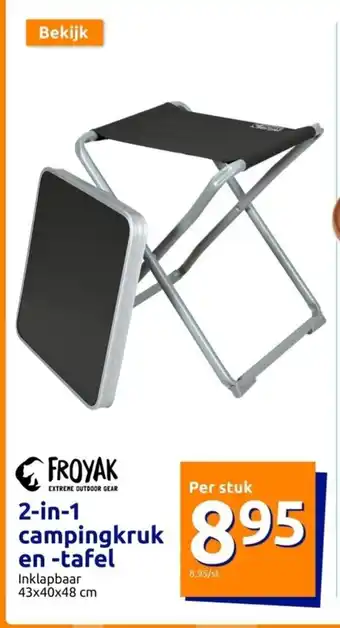Action FROYAK 2-in-1 campingkruk en -tafel Inklapbaar 43x40x48 cm aanbieding