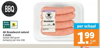 Albert Heijn AH Braadworst naturel 4 stuks aanbieding