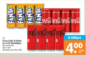 Albert Heijn Coca-Cola of Fanta 8 x 0.25 literblikjes aanbieding