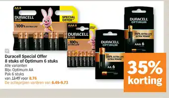 Albert Heijn Duracell Special Offer 8 stuks of Optimum 6 stuks aanbieding