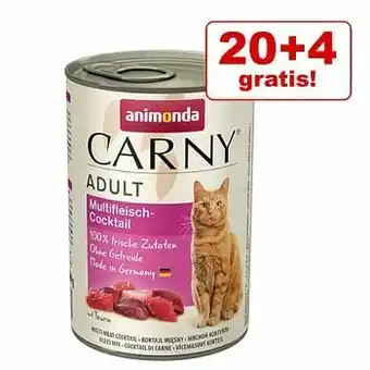 Zooplus 20 + 4 gratis! 24 x 400 g Animonda Carny - Eend & Lam - 24 x 400 g aanbieding