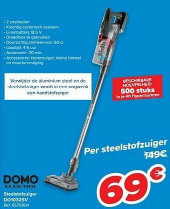Carrefour Domo elektro steelstofzuiger do1032sv aanbieding