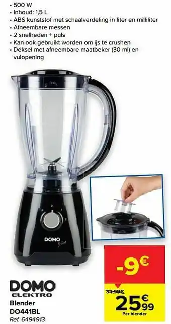 Carrefour Domo elektro blender do441bl aanbieding