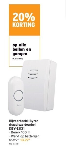 GAMMA Byron draadloze deurbel dby-21131 aanbieding