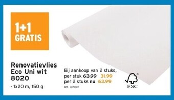 GAMMA Renovatievlies eco uni wit 8020 aanbieding