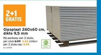 GAMMA Gipsplaat 260x60 cm, dikte 9,5 mm aanbieding