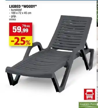 Hubo Ligbed “woody” - kunststof - 188 x 72 x 45 cm - grijs. aanbieding