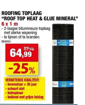 Hubo Roofing toplaag “roof top heat & glue mineral” 6 x 1 m aanbieding