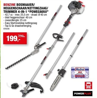Hubo Benzine bosmaaier/ heggenschaar/kettingzaag/ trimmer 4-in-1 “poweg8050” aanbieding