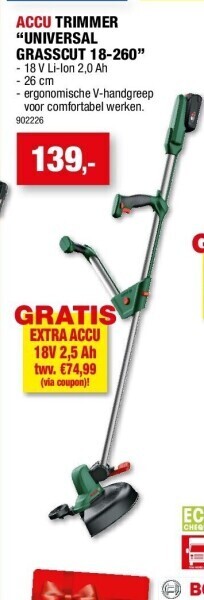 Hubo Accu trimmer “universal grasscut 18-260” aanbieding