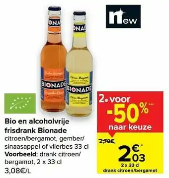 Carrefour Bionade drank citroen- bergamot aanbieding