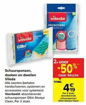 Carrefour Vileda absorberende schuursponzen glitzi always clean aanbieding