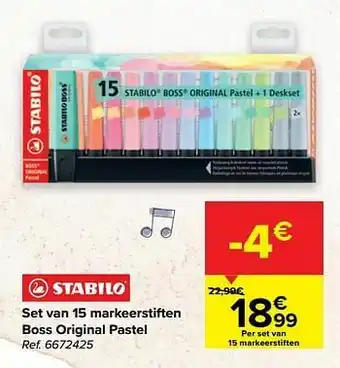 Carrefour Set van 15 markeerstiften boss original pastel aanbieding