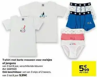 Carrefour T-shirt met korte mouwen voor meisjes of jongens aanbieding
