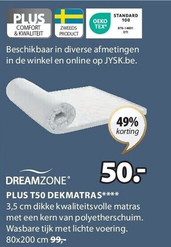 Jysk Plus t50 dekmatras aanbieding