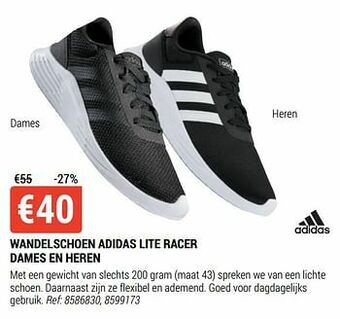 Decathlon Wandelschoen adidas lite racer dames en heren aanbieding