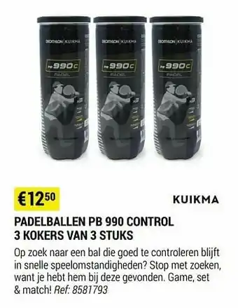 Decathlon Padelballen pb 990 control 3 kokers van 3 stuks aanbieding
