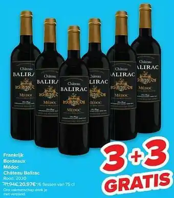 Carrefour Frankrijk bordeaux médoc château balirac rood, 2020 aanbieding