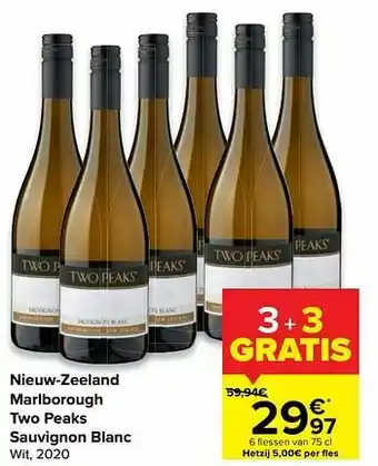 Carrefour Nieuw-zeeland marlborough two peaks sauvignon blanc wit, 2020 aanbieding