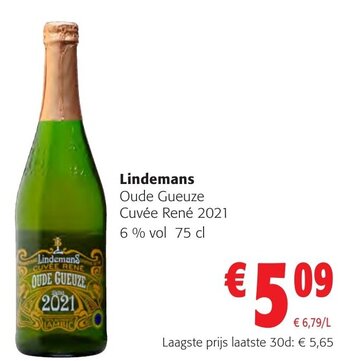 Colruyt Lindemans Oude Gueuze Cuvée René 2021 6 % vol 75 cl aanbieding