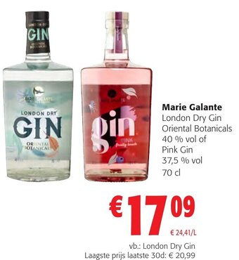 Colruyt Marie Galante London Dry Gin Oriental Botanicals 40 % vol of Pink Gin 37,5 % vol 70 cl aanbieding