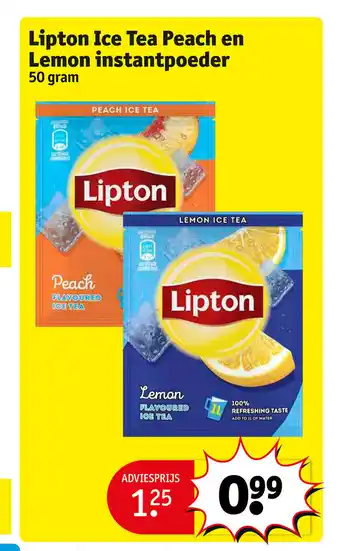 Kruidvat Lipton Ice Tea Peach en Lemon instantpoeder 50 gram aanbieding