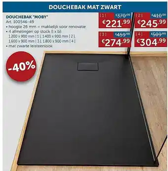 Zelfbouwmarkt Douchebak Mat Zwart aanbieding