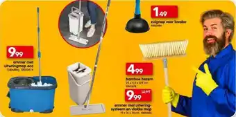 Yess Emmer Met Uitwringmop Eco, Zuignap Voor Lavabo, Bamboe Bezem, Emmer Met Uitwringsysteem En Vlakke Mop aanbieding