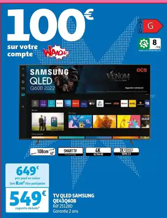 Auchan TV QLED SAMSUNG QE43Q60B Réf 251280 aanbieding