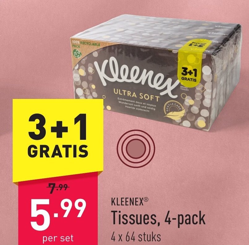Tissues, 4pack promotie bij ALDI