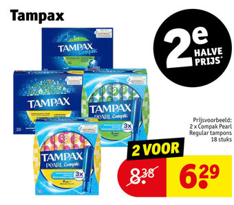 Kruidvat Tampax compax pearl regulat tampons 2 x 18 stuks aanbieding