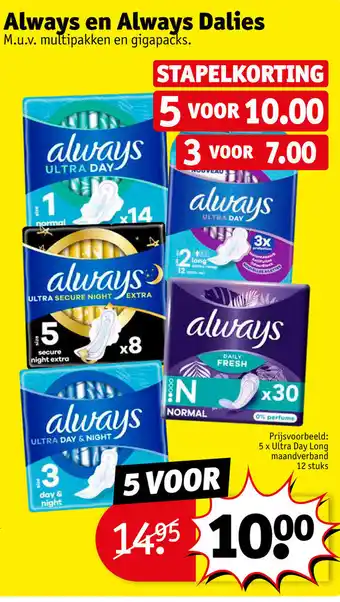 Kruidvat Ultra day long maandverband 5 x 12 stuks aanbieding