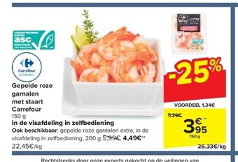 Carrefour Gepelde roze garnalen met staart carrefour aanbieding