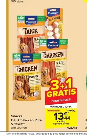 Carrefour Snacks deli chews en pure vitakraft aanbieding