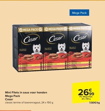 Carrefour Mini filets in saus voor honden mega pack cesar aanbieding
