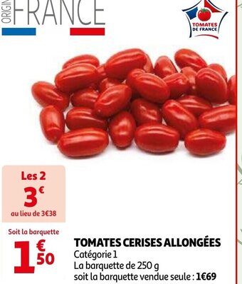 Auchan TOMATES CERISES ALLONGÉES aanbieding