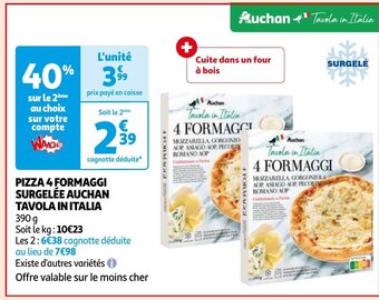 Auchan PIZZA 4 FORMAGGI SURGELÉE AUCHAN TAVOLA IN ITALIA 390 g aanbieding