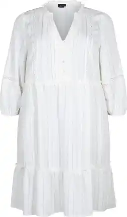 Gestreepte viscose jurk met kanten lint