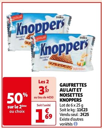 GAUFRETTES AU LAIT ET NOISETTES KNOPPERS Lot de 6 x 25 g