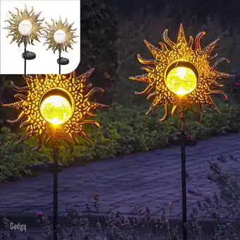 Gadgy solar tuinfakkel zon met grondspies - tuinsteker set van 2 st. - tuinfakkels 103cm hoog - tuinverlichting op zonneenerg