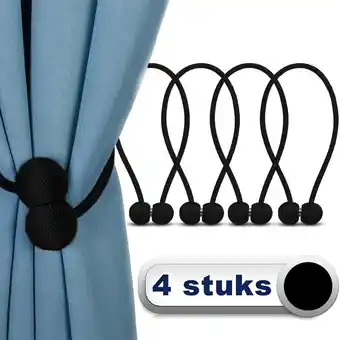 Awemoz luxe gordijn embrasse - 4 stuks zwart - gordijnhouders - embrasses voor gordijnen - gordijn embrasse haak - magnetisch