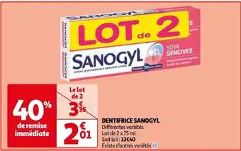 Auchan DENTIFRICE SANOGYL Différentes variétés Lot de 2 x 75 ml aanbieding